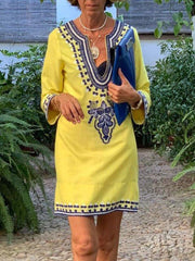 Floral-Print Long Sleeve V Neck Dresses