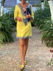 Floral-Print Long Sleeve V Neck Dresses
