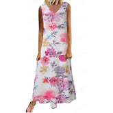 Fashion V neck Print Maxi Dresses