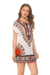 Fashion V neck Print Short sleeve Shift Dresses