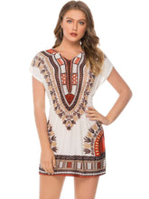 Fashion V neck Print Short sleeve Shift Dresses