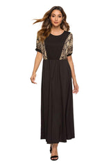 Fashion Round neck Short sleeve Gored Maxi Dresses