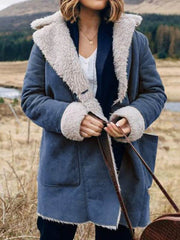 Turn down neck plain casual women warm coats