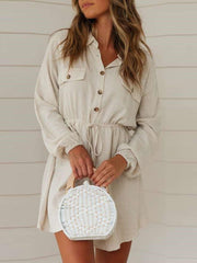 Loose Casual Long sleeve Lacing Shirt Skater Dresses