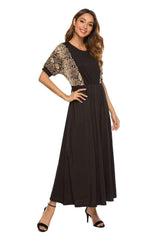 Fashion Round neck Short sleeve Gored Maxi Dresses