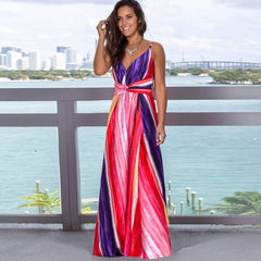 Fashion V neck Backless Vest Maxi Dresses