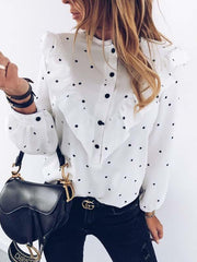 Flounces decoration long sleeves wave dot printed blouses