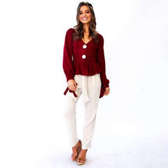 Fashion V neck Falbala Lacing Blouses