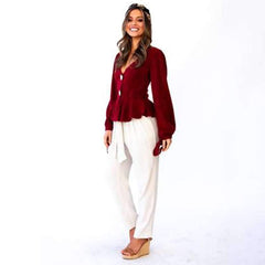 Fashion V neck Falbala Lacing Blouses