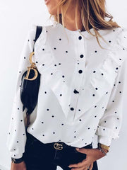 Flounces decoration long sleeves wave dot printed blouses