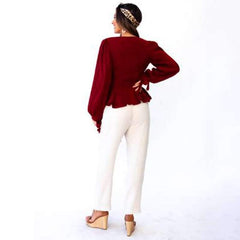 Fashion V neck Falbala Lacing Blouses