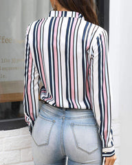 Fashion Stripe V neck Long sleeve Blouses