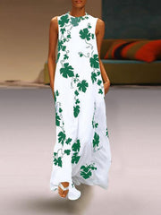 Stylish Round Neck Sleeveless Printed Long Maxi Dresses For Women