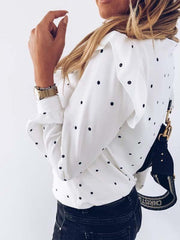 Flounces decoration long sleeves wave dot printed blouses
