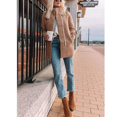 Fashion Zipper Stand collar Woolen Coats