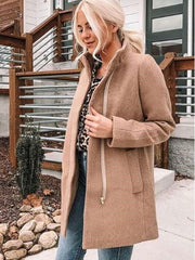 Fashion Zipper Stand collar Woolen Coats