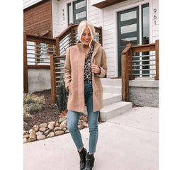 Fashion Zipper Stand collar Woolen Coats