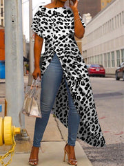 Irregular Hem leopard printed fashion T-shirts