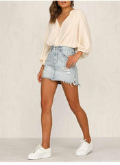 Fashion V neck Puff sleeve Blouses