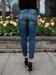Stretch Pencil Pants With Pleated Holes