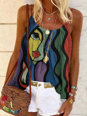 U neck women sleeveless fashion clothing printed vests tops