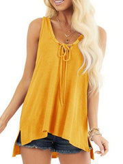 Tie neck U neck Plain Women Sleeveless Vests Shirts