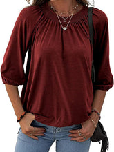 Loose daily women plain round neck three quarter sleeve T-shirts