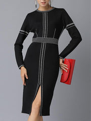 Long Sleeve Woman Black Sexy Knit Bodycon Dress
