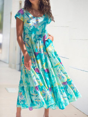 Floral Short Sleeve A-Line Casual Dresses