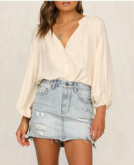 Fashion V neck Puff sleeve Blouses