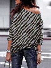 Fashion Sexy Off Shoulder Zebra Printed Long Sleeve T-shirts