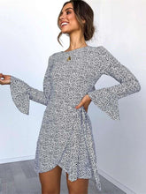 Leopard print Lacing Falbala Mandarin sleeve Skater Dresses