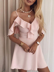 Fashion Women Chiffon Off Shoulder Skater Mini Dresses