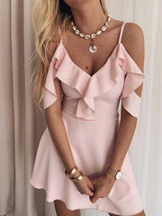 Fashion Women Chiffon Off Shoulder Skater Mini Dresses