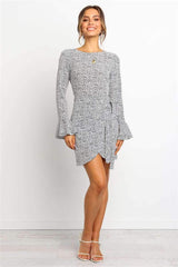 Leopard print Lacing Falbala Mandarin sleeve Skater Dresses