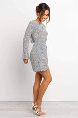 Leopard print Lacing Falbala Mandarin sleeve Skater Dresses