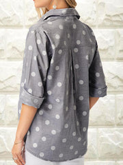 Fold Over Collar Single Breasted Patchwork Polka Dot Blouses
