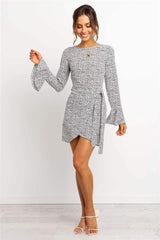 Leopard print Lacing Falbala Mandarin sleeve Skater Dresses