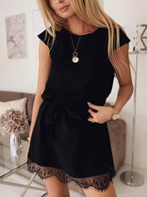 Summer short sleeve loose round collar plain lace shift dresses