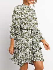 Floral printed high-waisted chiffon women vacation dresses