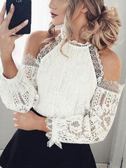 Lace strapless halter Off shoulder long sleeve blouses