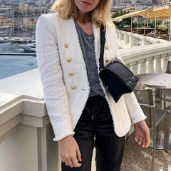 Fashion V neck Pure Double-breasted Blazer