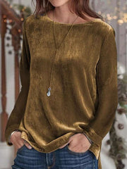 Stylish Pure Round neck Long sleeve Pleuche T-Shirts