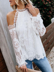 Lace strapless halter Off shoulder long sleeve blouses