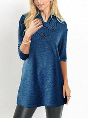 Long Sleeve High Collar Button Daily T-shirts