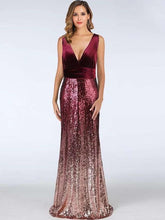 Fashion Velvet V neck Gored Paillette Evening Dresses
