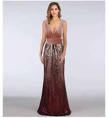 Fashion Velvet V neck Gored Paillette Evening Dresses