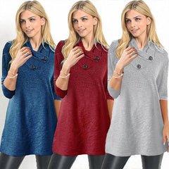 Long Sleeve High Collar Button Daily T-shirts