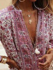 Floral printed v-neck button-down loose cardigan style maxi dresses