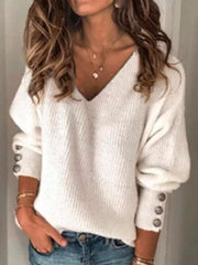 Loose Fashion Pure V neck Long sleeve Knit Sweaters